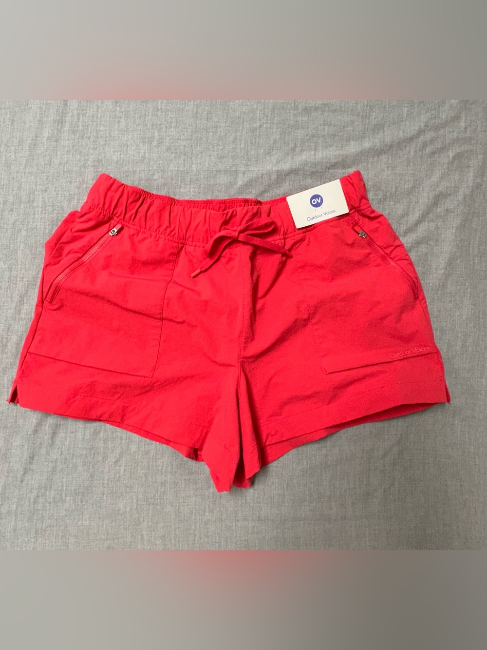 NWT Outdoor Voices RecTrek Shorts Coral Neon Drawstring Size XXL